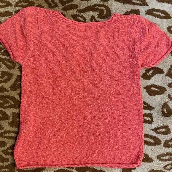 Liz Claiborne Linen blend knit sweater top Women’s Boxy V neck coral Beach L - Picture 2 of 8
